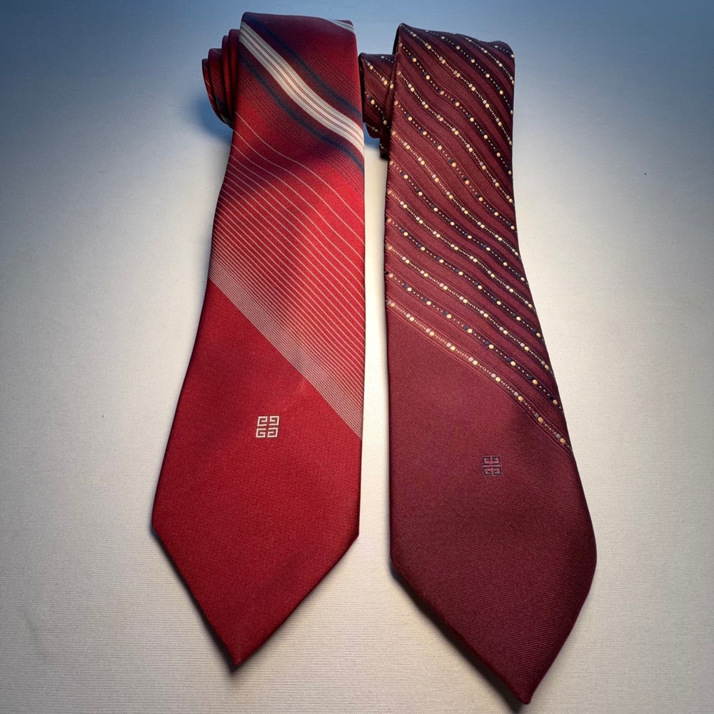 VTG Givenchy Necktie Lot Men OS Red Burgundy Striped Geometric Tie 1 New w Tag